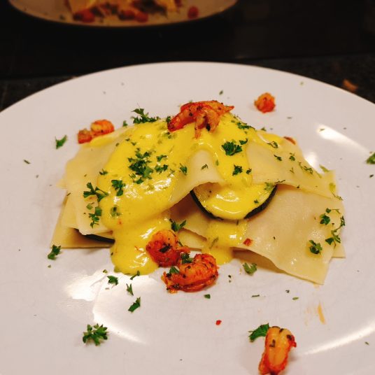 Open lasagne met rivierkreeftjes